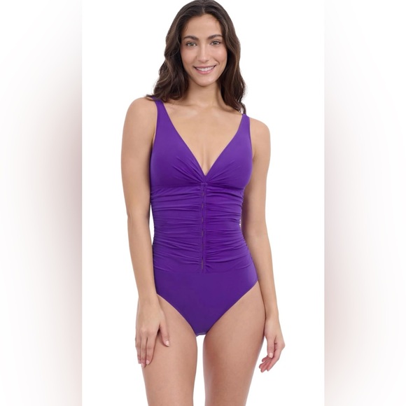 Profile by Gottex Solo Women’s D Cup V Neck One-Piece Swimsuit with Soft Cups - Picture 1 of 6